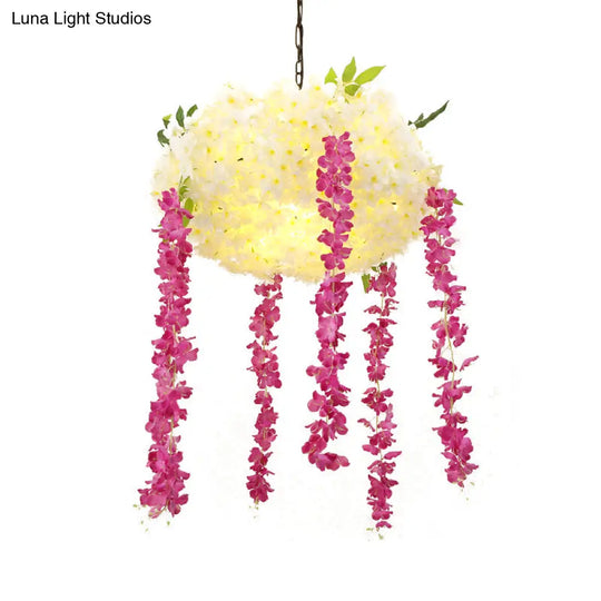 Industrial Flower Chandelier With 3 Heads 18/25.5 Wide In Rose Red - Hanging Light Kit