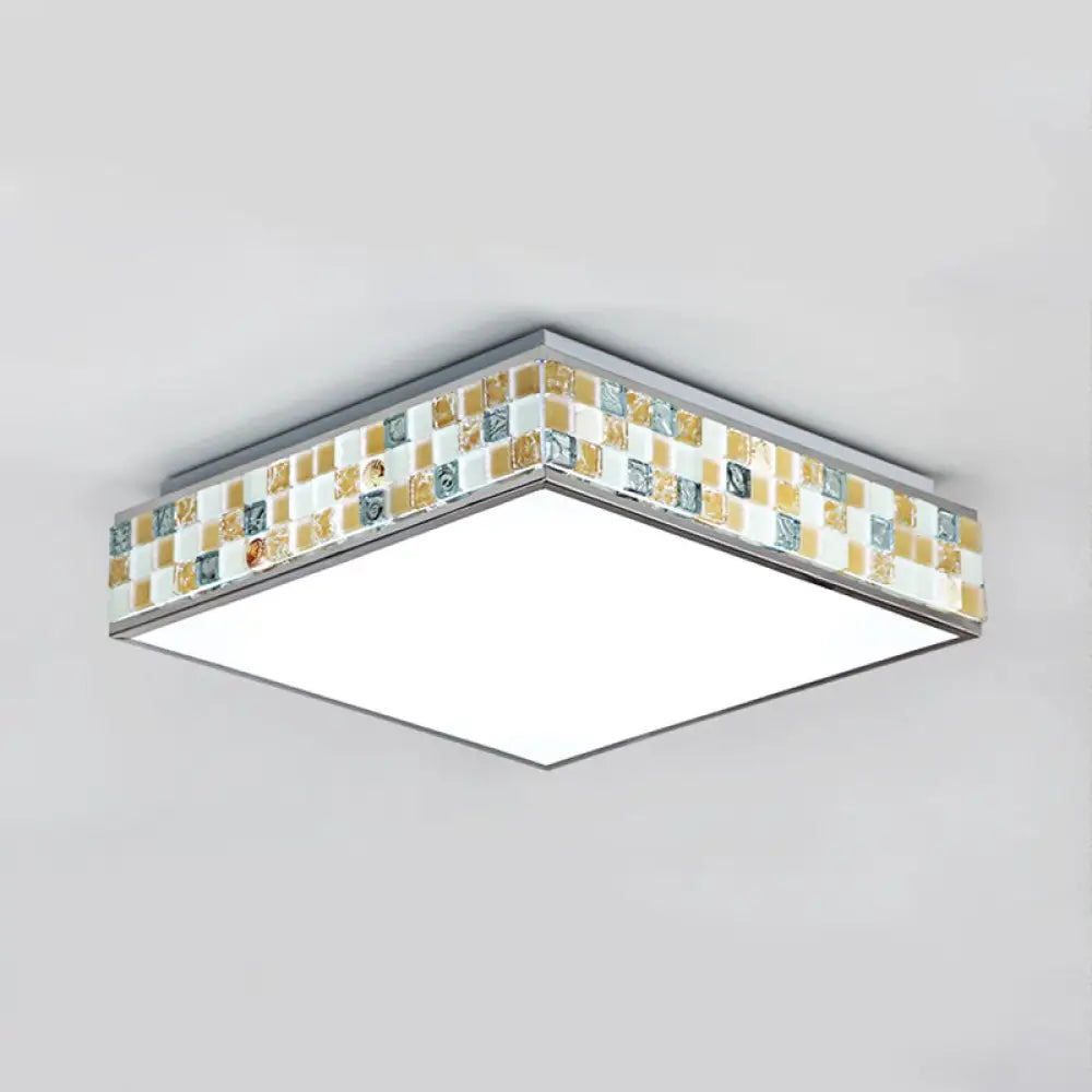 18’/35.5’ Retro Style Mosaic Glass Cube Ceiling Light With 1 Bulb - Beige Finish / 18’