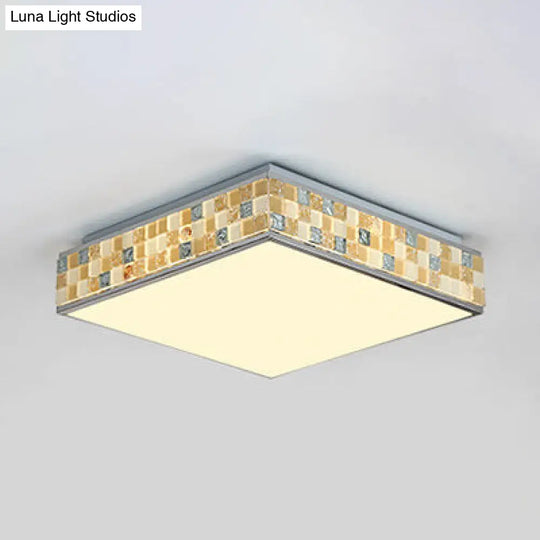 18/35.5 Retro Style Mosaic Glass Cube Ceiling Light With 1 Bulb - Beige Finish