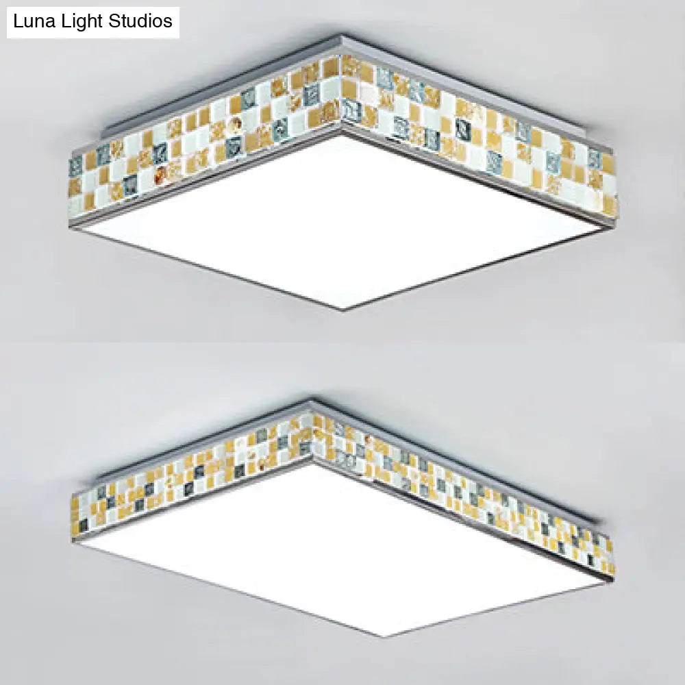 18’/35.5’ Retro Style Mosaic Glass Cube Ceiling Light With 1 Bulb - Beige Finish
