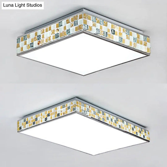 18’/35.5’ Retro Style Mosaic Glass Cube Ceiling Light With 1 Bulb - Beige Finish