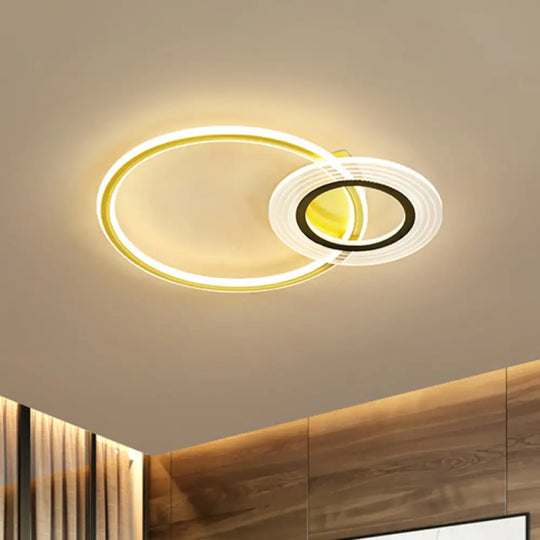 18.5’/21.5’ Modernist Metallic Led Bedroom Ceiling Flush Lamp - Black/Black - Gold Gold - Black