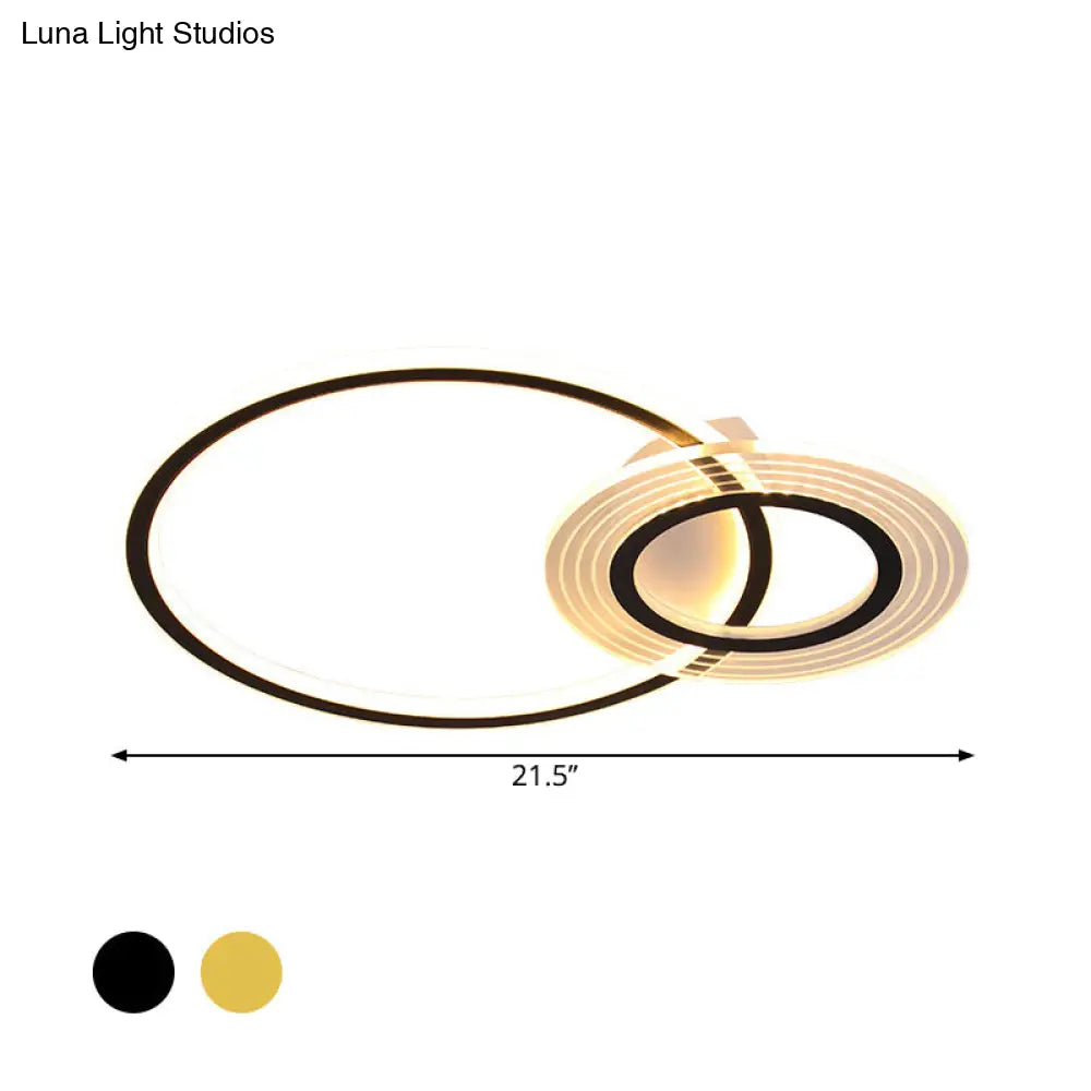 18.5’/21.5’ Modernist Metallic Led Bedroom Ceiling Flush Lamp - Black/Black - Gold