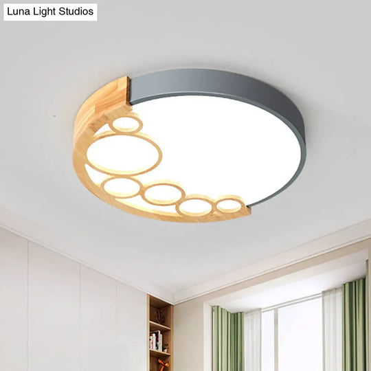 18.5’/23’ W Round Metal Flush Mount Ceiling Lamp Modernist Led Grey Warm/White Light Remote