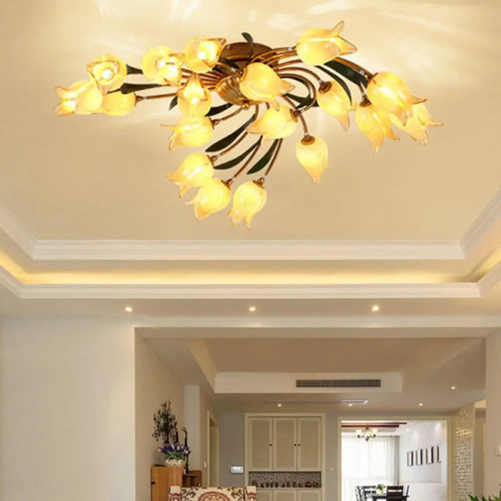 18 - Light Brass Led Ceiling Semi - Flush Mount For American Garden Inspired Living Rooms / A