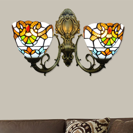 Victorian Stained Glass Wall Light With Dual Heads - 11 Height Perfect For Bedroom