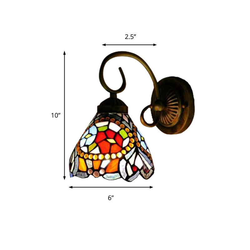 Tiffany Multicolor Stained Glass Flower Wall Sconce Light Fixture - Rustic 1-Head Design