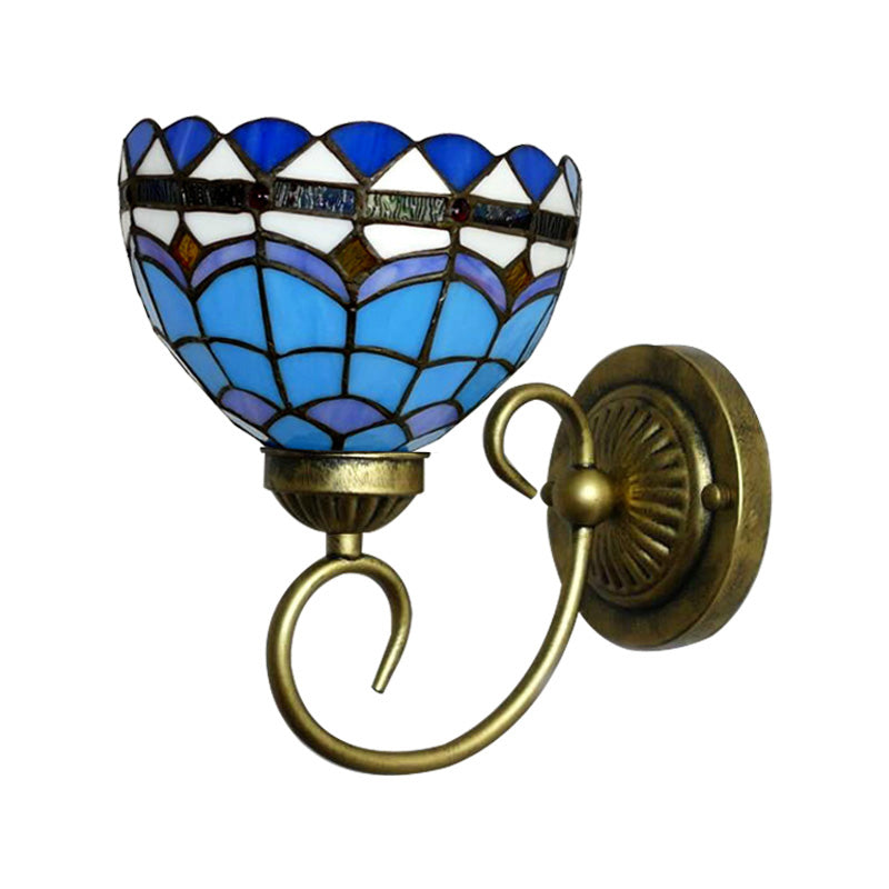 Mediterranean Style Stained Glass Wall Lamp - Blue 6/8 Width 1 Head Perfect For Cloth Shops!