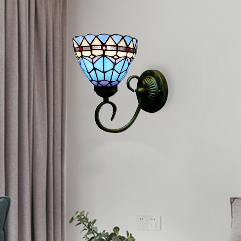 Mediterranean Style Stained Glass Wall Lamp - Blue 6/8 Width 1 Head Perfect For Cloth Shops! / 6