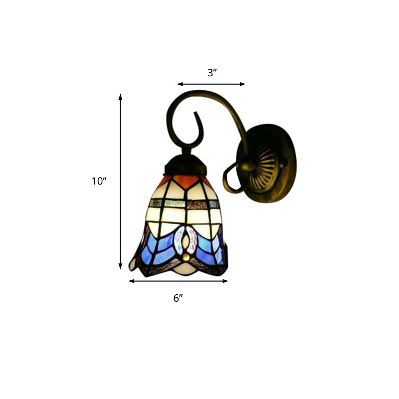 Baroque Style Grid Bell Wall Light Stained Glass Sconce For Kitchen - Beige (8/6 W)