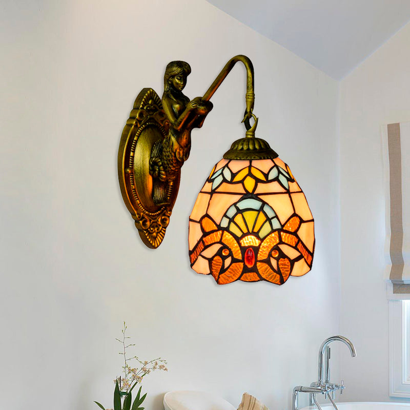 Tiffany Style Stained Glass Brass Dome Sconce Wall Light