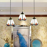 Stained Glass Industrial Pendant Light With 3 Bulbs For Living Room White
