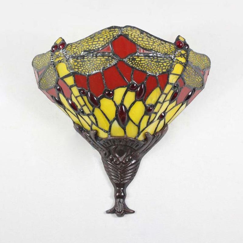 Dragonfly Stained Glass Wall Sconce Lamp - Multicolored Lodge Lighting For Bedrooms
