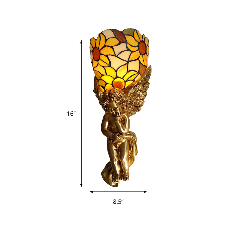 Tiffany Stained Glass Angel Wall Lamp - White/Bronze Finish 1-Light Sconce Lighting