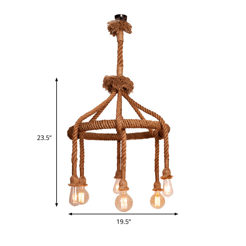 Adjustable Rope Chandelier Pendant Light - Farmhouse Multi Light Bar Ceiling Fixture in Beige