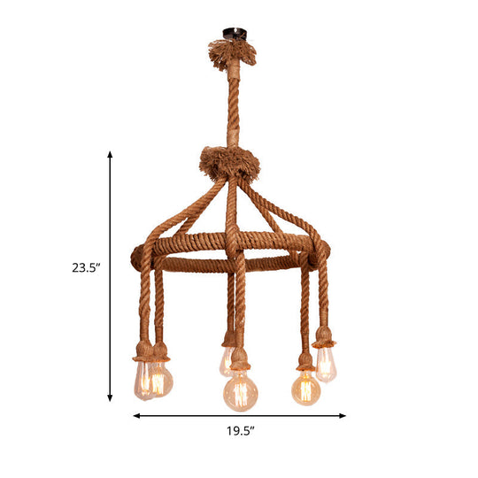 Adjustable Rope Chandelier Pendant Light - Farmhouse Multi Bar Ceiling Fixture In Beige