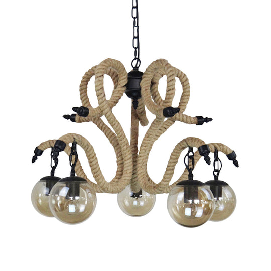 Vintage Amber Glass Ball Chandelier With 5 Lights - Elegant Pendant Light For Living Room Décor