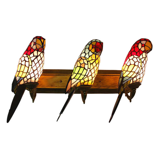 Rustic Lodge Stained Glass Parrot Wall Sconce - 3-Light Lighting For Living Room