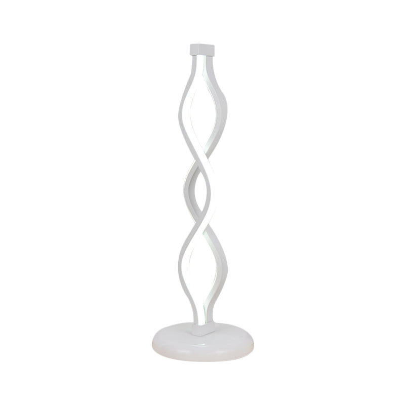 Led Spiral Table Lamp - Minimalist Nightstand Light With Metallic Shade White Bedside Lighting