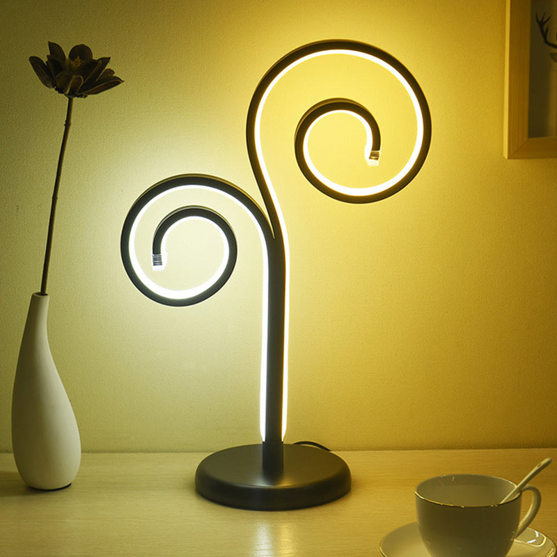Contemporary Metallic Swirling Nightstand Lamp - Black/White/Gold Led Desk Light Black