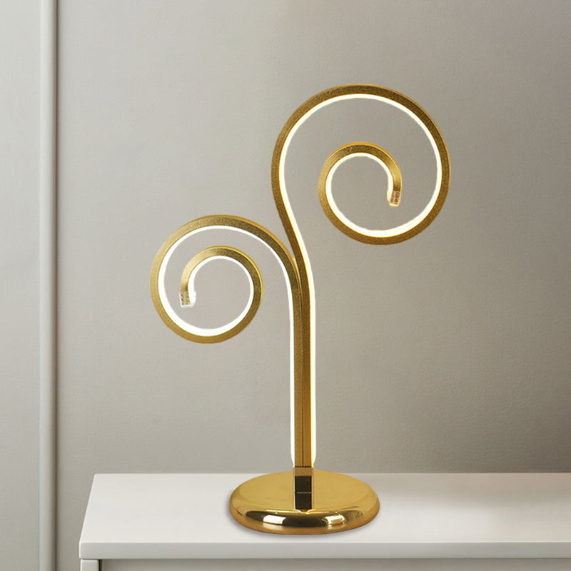 Contemporary Metallic Swirling Nightstand Lamp - Black/White/Gold Led Desk Light