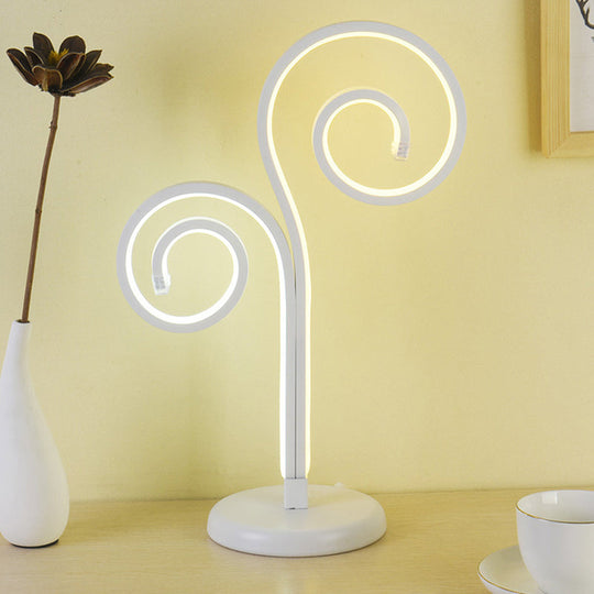 Contemporary Metallic Swirling Nightstand Lamp - Black/White/Gold Led Desk Light White