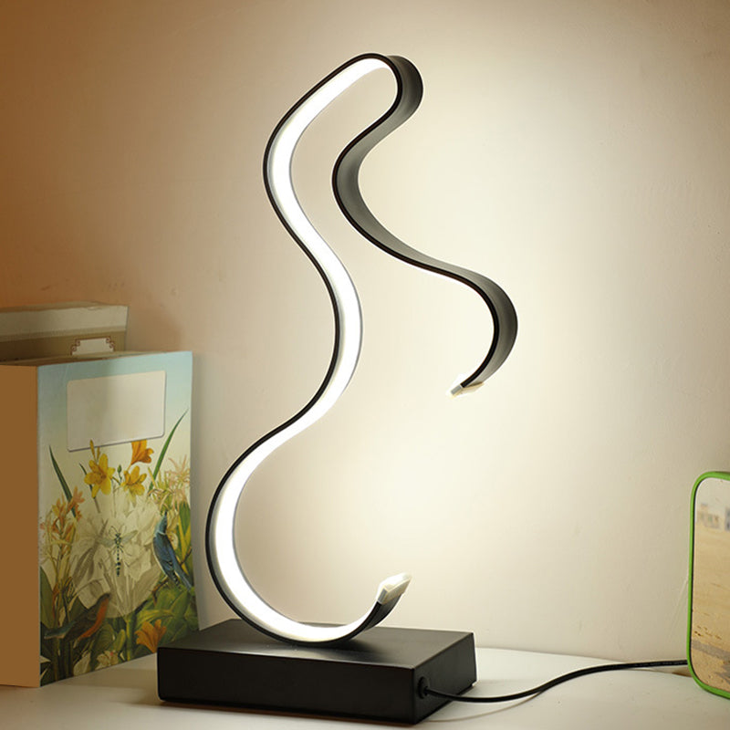 Contemporary Led Horsey Table Lamp In Black/Gold Metal With Stylish Rectangle Pedestal Black