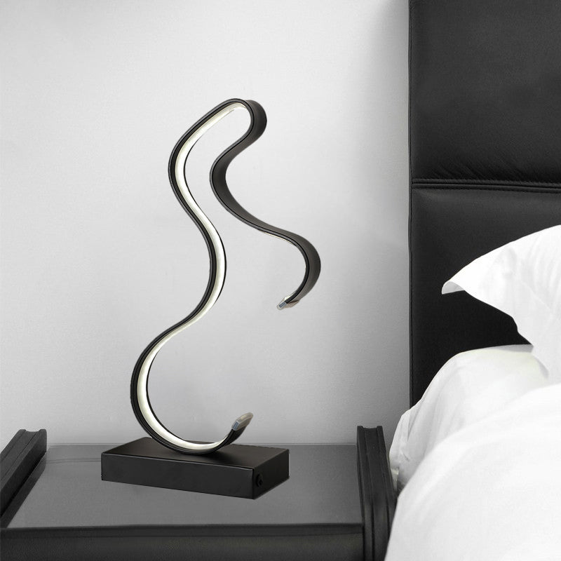 Contemporary Led Horsey Table Lamp In Black/Gold Metal With Stylish Rectangle Pedestal