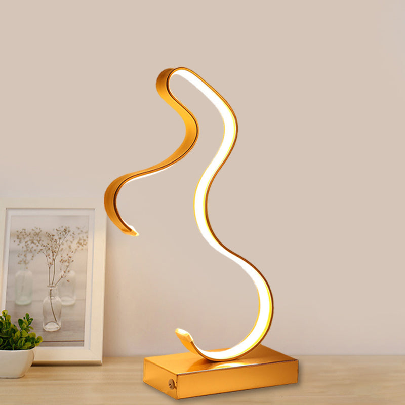 Contemporary Led Horsey Table Lamp In Black/Gold Metal With Stylish Rectangle Pedestal