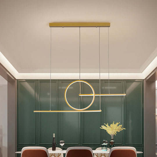 Modern Led Restaurant Island Lamp In Black/Gold With Circle & Linear Metal Shade - Warm/White Light