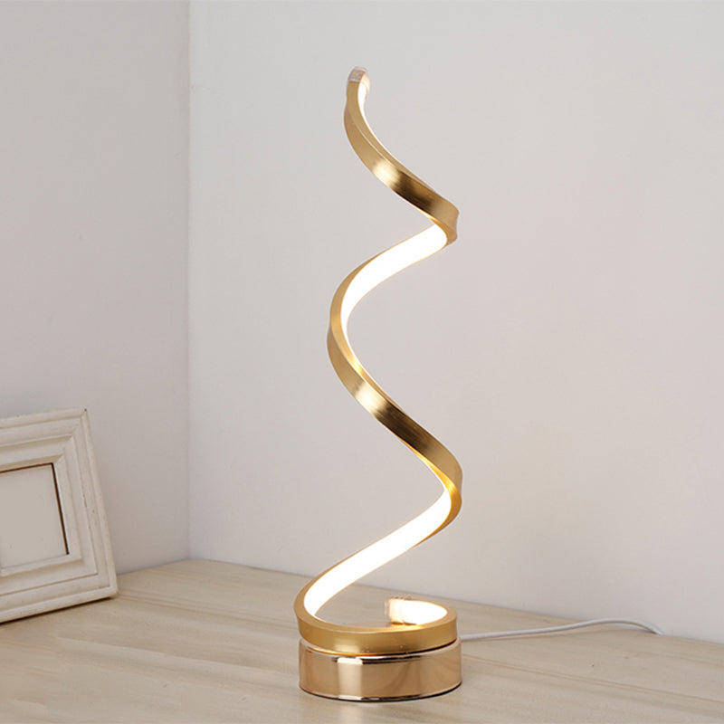 Sleek Spiral Ribbon Metal Table Lamp: Simplicity Black/White/Gold Led Task Lighting With Circle