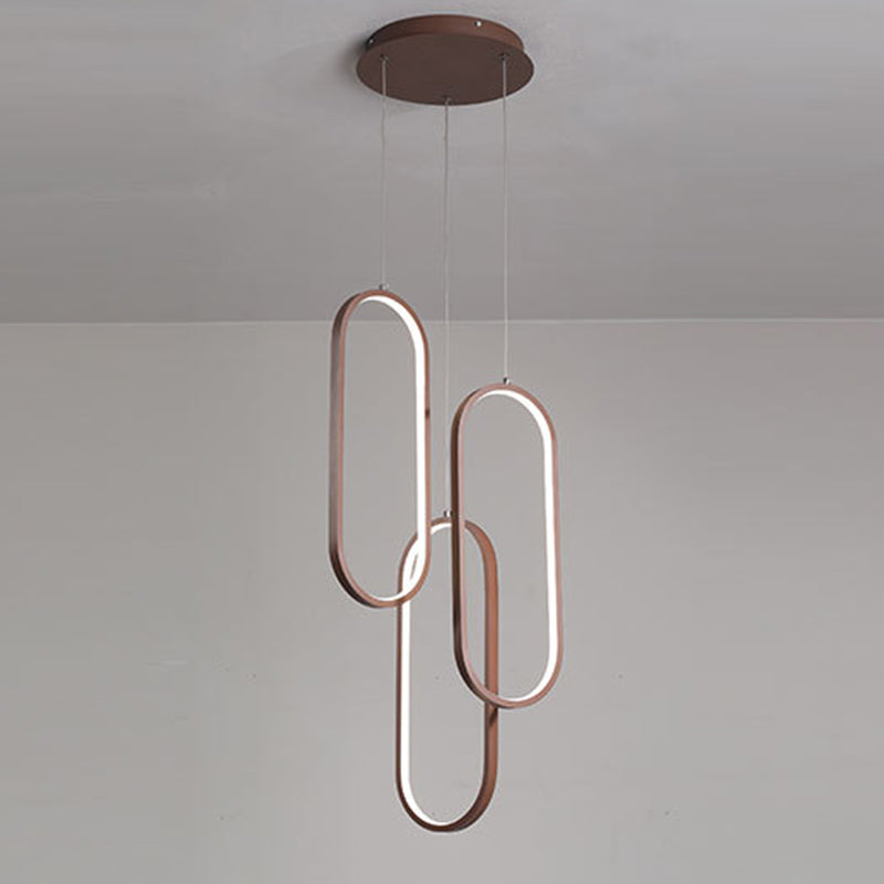 Brown Metal Oval Frame LED Pendant with Simple Style Down Lighting - Warm/White Light