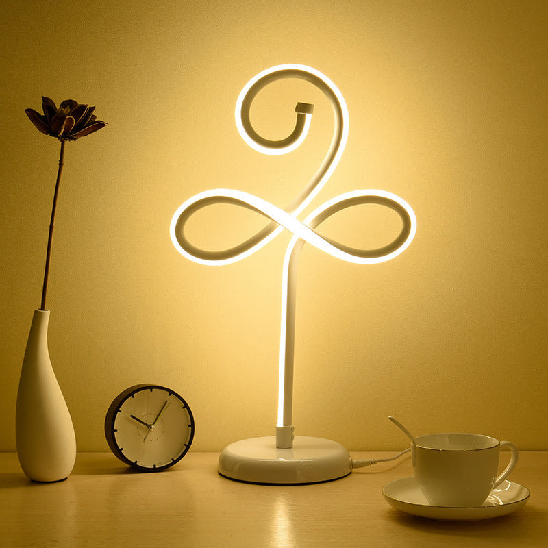 Minimalistic Led Task Lamp - Metallic Clover Design In White Ideal For Bedroom Lighting