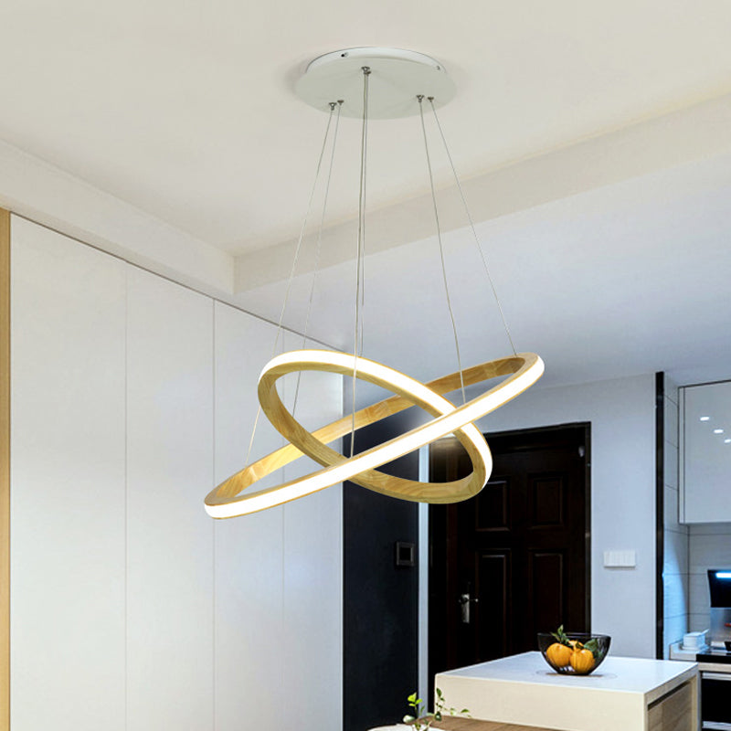 Minimalist Wood Rings Chandelier Pendant Light – Beige, LED, 21"/25" Width