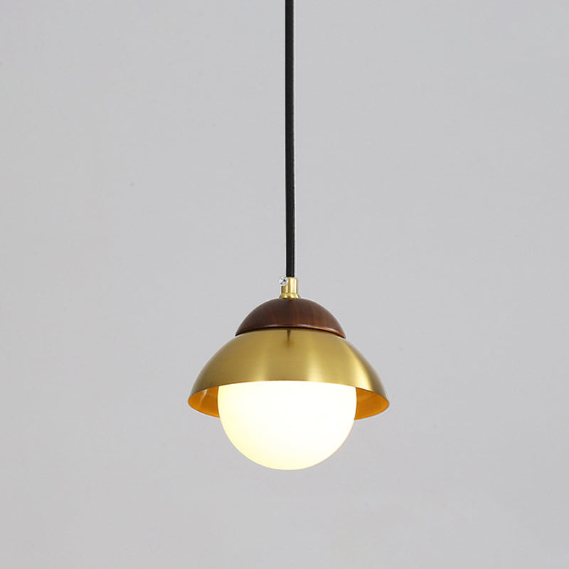 Minimalist Dome Living Room Ceiling Pendant Light With Global White Glass Shade - Brass Finish