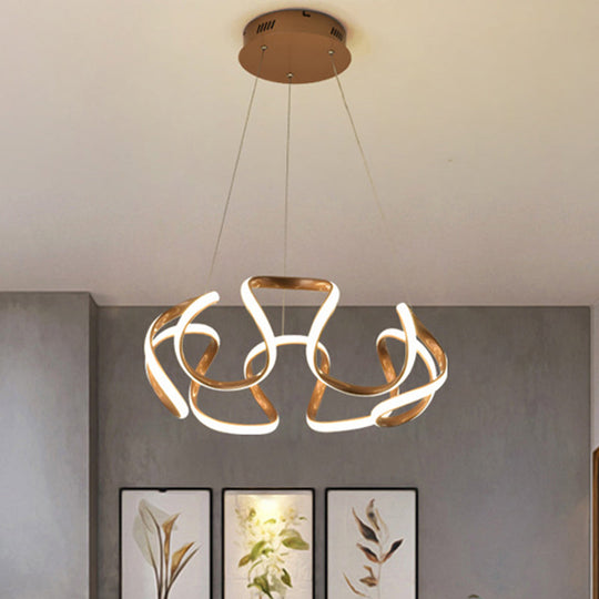 Modern Curvy Circle Led Pendant Chandelier In Metallic Brown