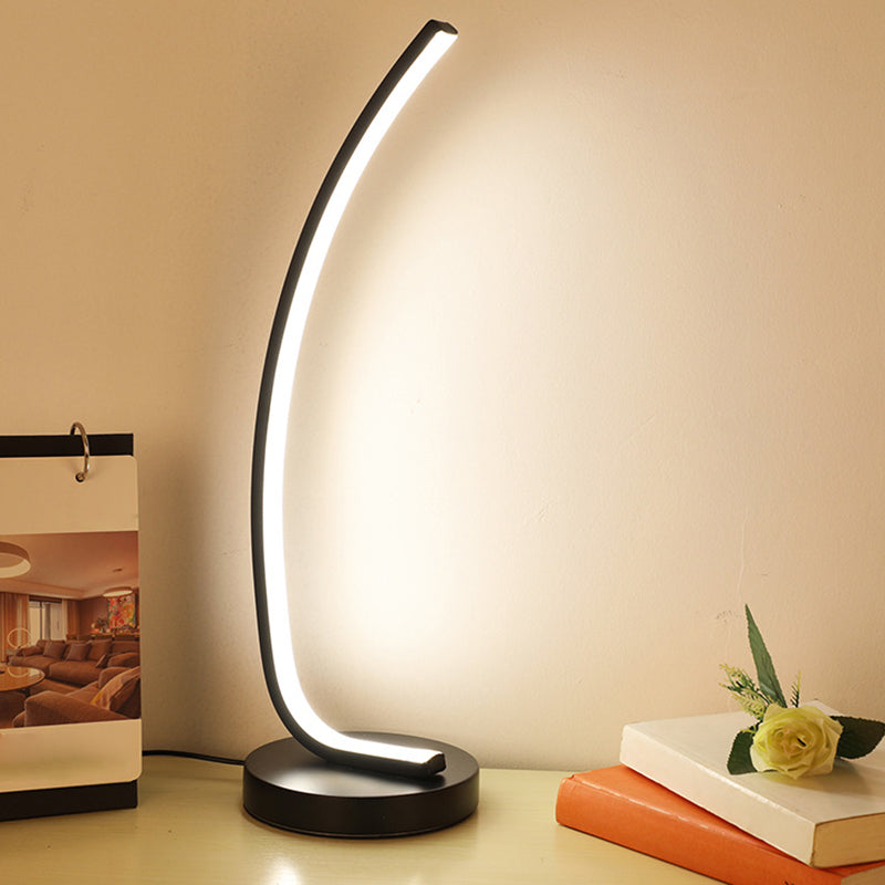 Modern Metallic Led Table Lamp In Black/White For Study Room Black