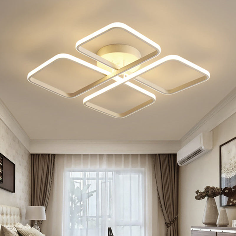 Modern Bedroom Led Semi Mount Ceiling Light Square Metal Frame Warm/White
