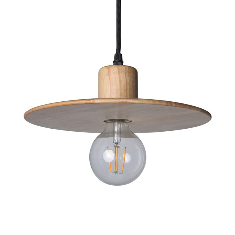 Circular Wood LED Mini Pendant Lamp in Beige - Minimalistic Bedroom Ceiling Suspension
