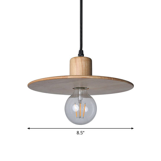 Minimalist Circular Wood Led Mini Pendant Lamp For Bedroom Ceiling In Beige