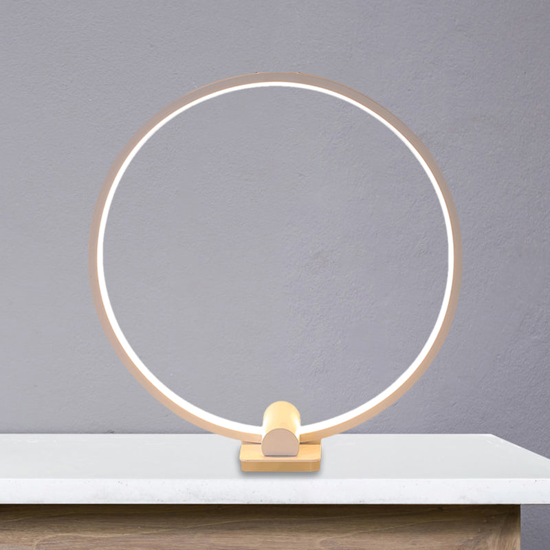 Minimalistic Annular Task Lamp: Metallic White/Coffee Led Reading Table Lighting In Warm/White Light