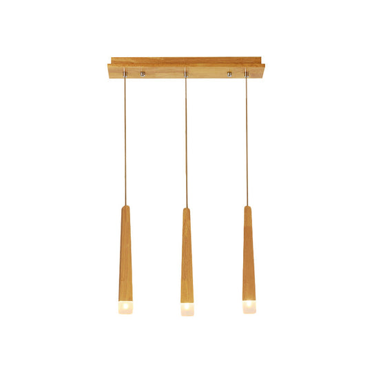 Minimalist Beige Suspension Light With Wood Shade - 3/5 Heads Dining Room Multi Pendant
