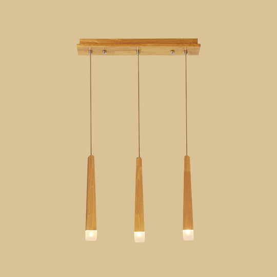 Minimalist Beige Suspension Light With Wood Shade - 3/5 Heads Dining Room Multi Pendant