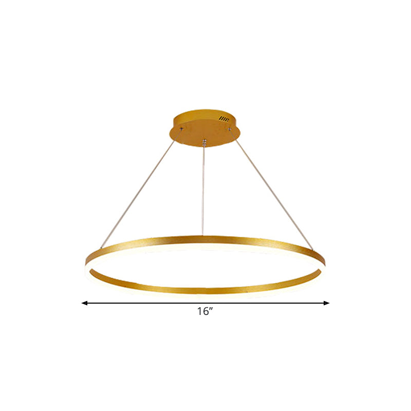 Minimalist Metal Ring Chandelier Lamp - LED Bedroom Ceiling Pendant in Gold (16"/19.5"/23.5") with Warm/White Light