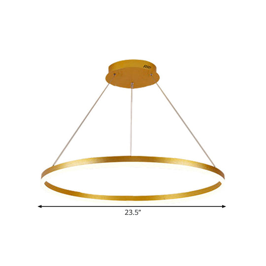 Minimalist Metal Ring Chandelier Lamp - Led Bedroom Ceiling Pendant In Gold Warm/White Light