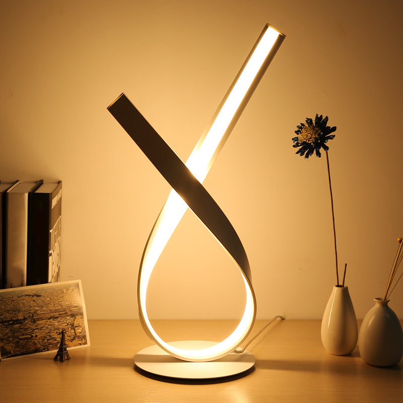 Minimalist Metallic Led Bedside Lamp - Ribbon Symbol Task Light White