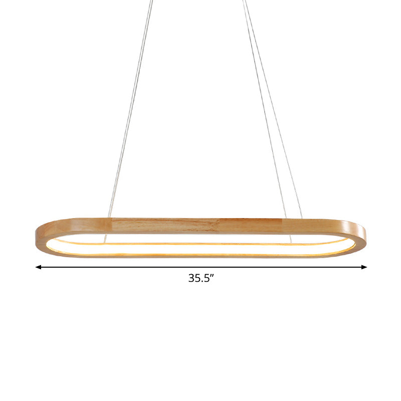 Ellipse Wood Pendant Lighting Fixture - Led Simplicity In Beige (27.5/35.5 Long)