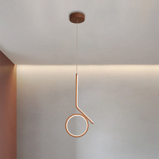 Round and Bent Linear Pendant Metallic LED Ceiling Fixture - Modernism Design in Brown, Warm/White Light