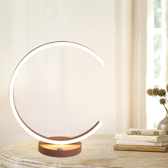 C-Shape Metal Led Desk Lamp For Nightstand Lighting In Coffee Warm/White Light / White