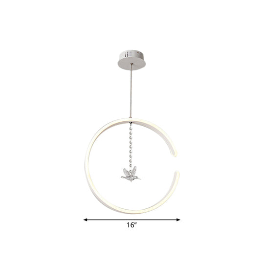 Sleek Metal C-Shape Suspension Led Hanging Lamp Kit With Crystal Bird Accent In Warm/White Light -